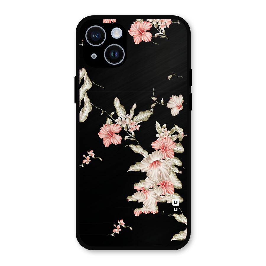 Black Floral Metal Back Case for iPhone 14
