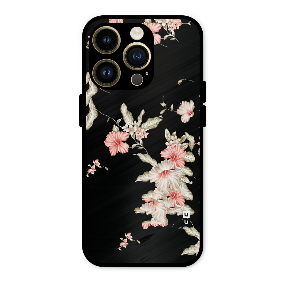 Black Floral Metal Back Case for iPhone 14 Pro