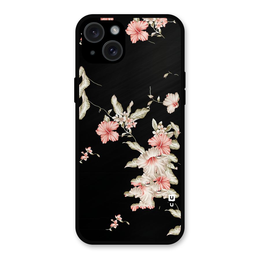 Black Floral Metal Back Case for iPhone 15 Plus
