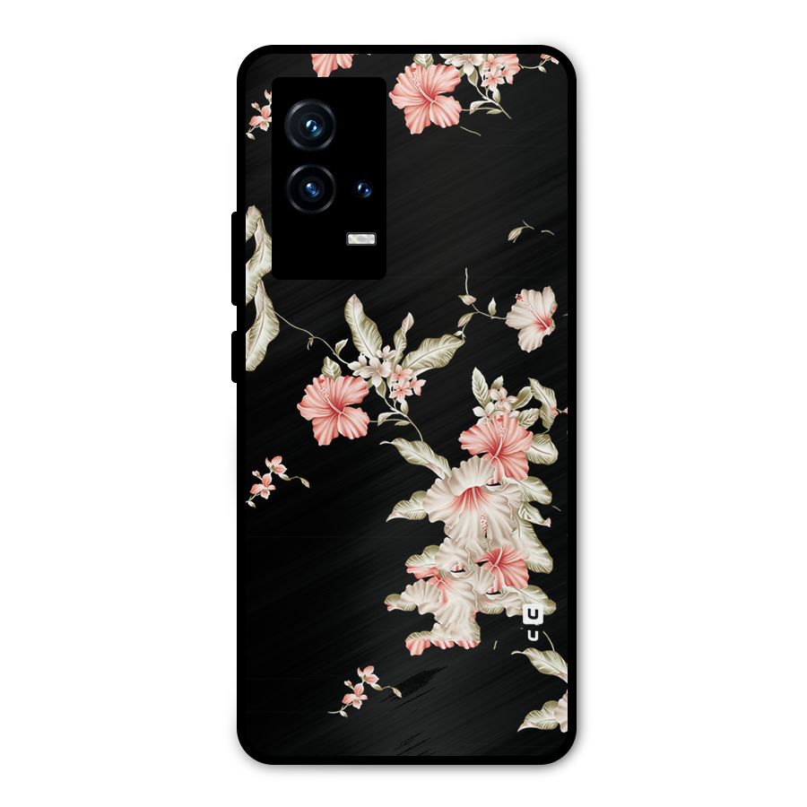 Black Floral Metal Back Case for iQOO 9 5G