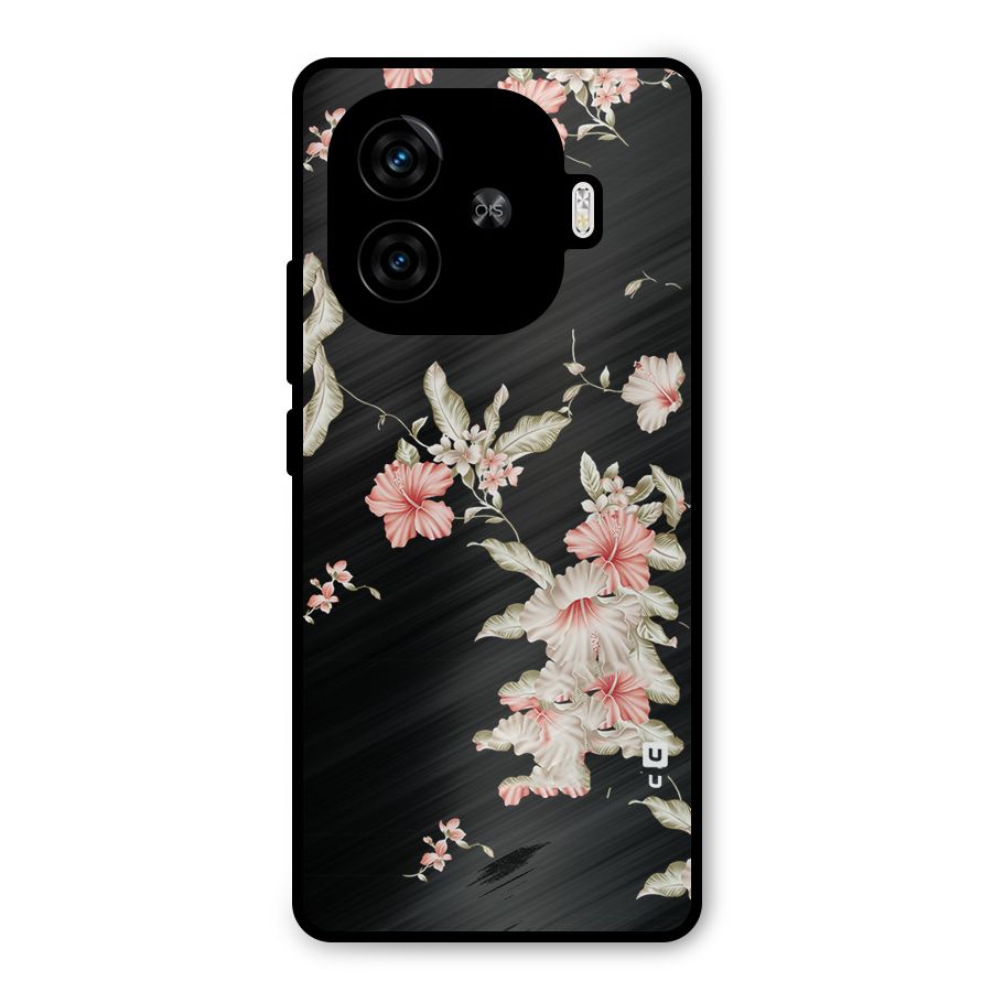 Black Floral Metal Back Case for iQOO Z9 Turbo