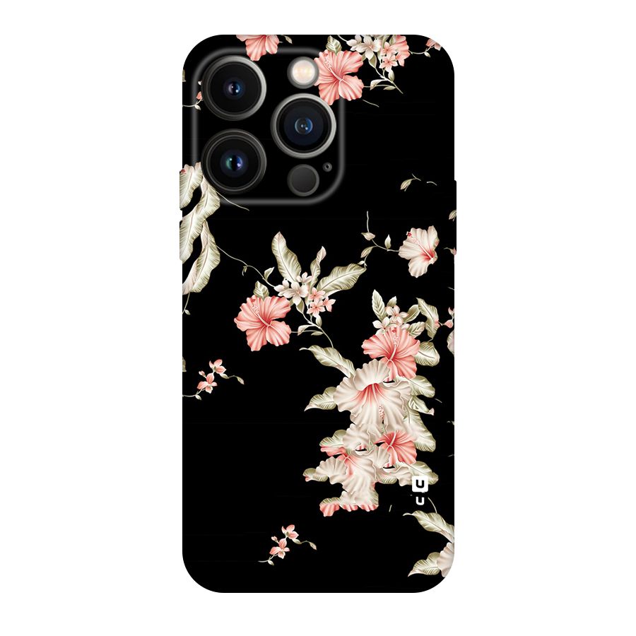 Black Floral Original Polycarbonate Back Case for iPhone 14 Pro