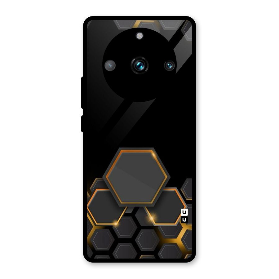 Black Gold Hexa Glass Back Case for Realme 11 Pro