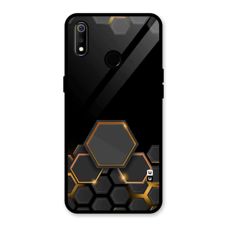 Black Gold Hexa Glass Back Case for Realme 3i