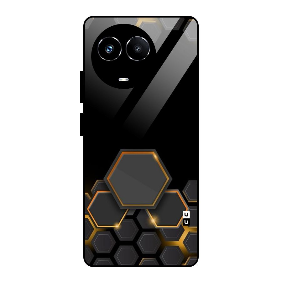 Black Gold Hexa Glass Back Case for Realme Narzo 60X