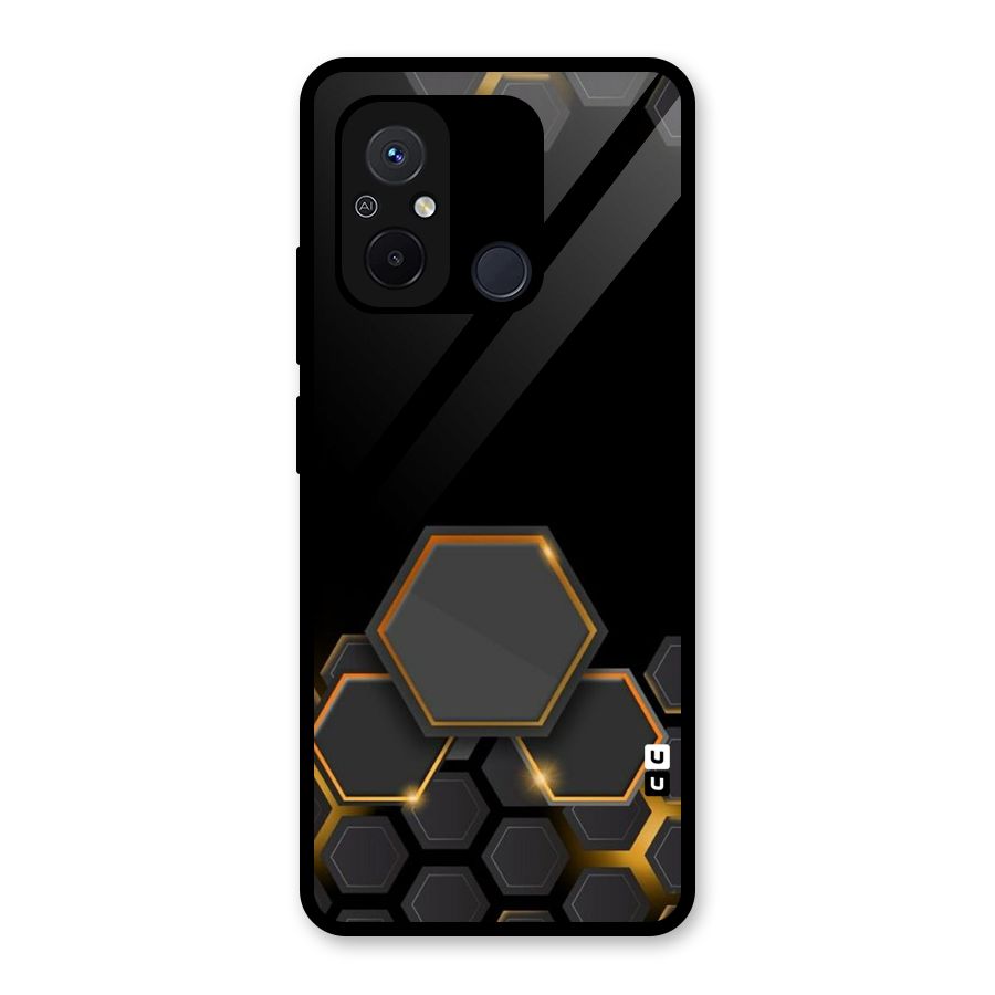 Black Gold Hexa Glass Back Case for Redmi 12C