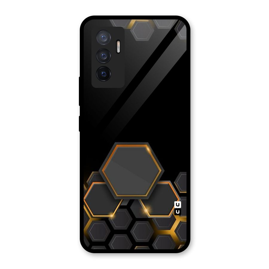 Black Gold Hexa Glass Back Case for Vivo V23e