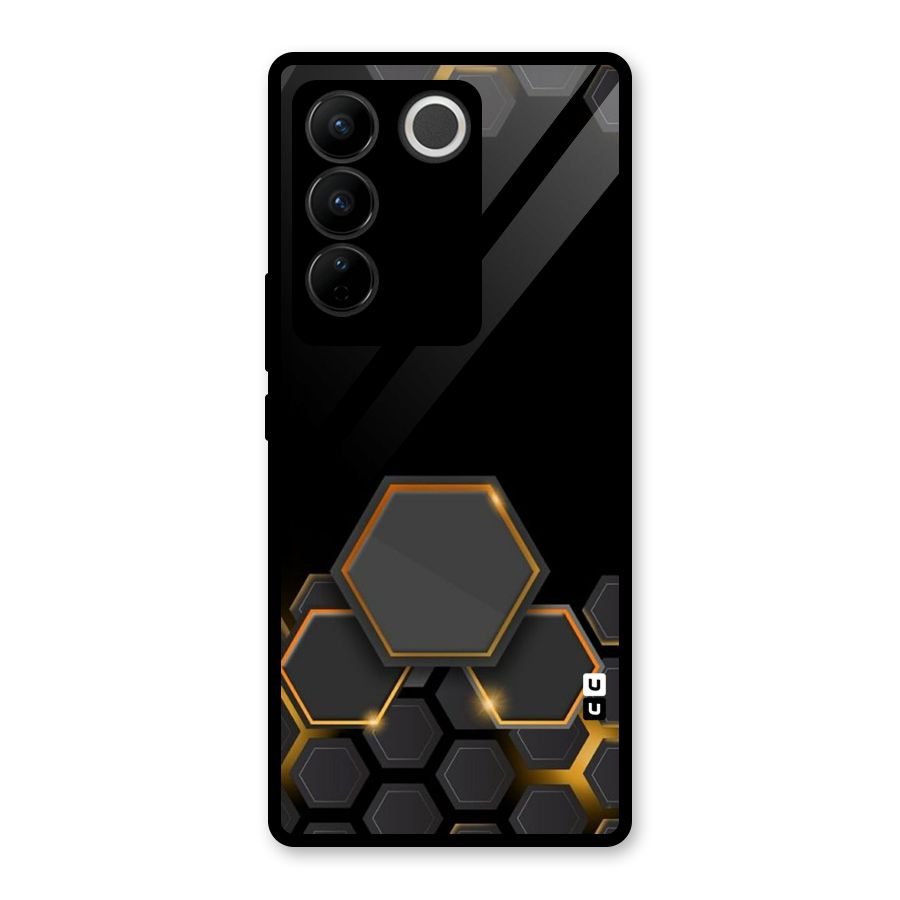 Black Gold Hexa Glass Back Case for Vivo V27 Pro