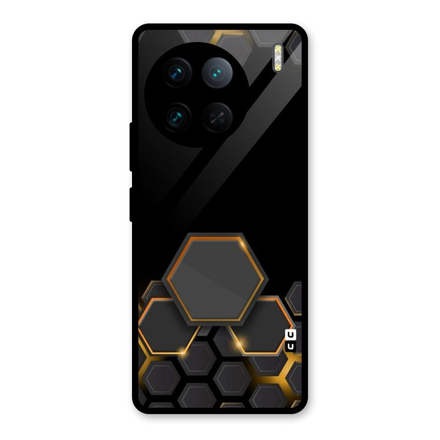 Black Gold Hexa Glass Back Case for Vivo X90 Pro