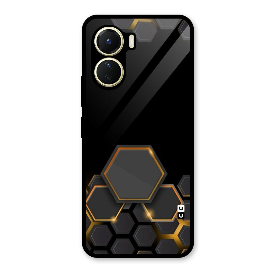 Black Gold Hexa Glass Back Case for Vivo Y16