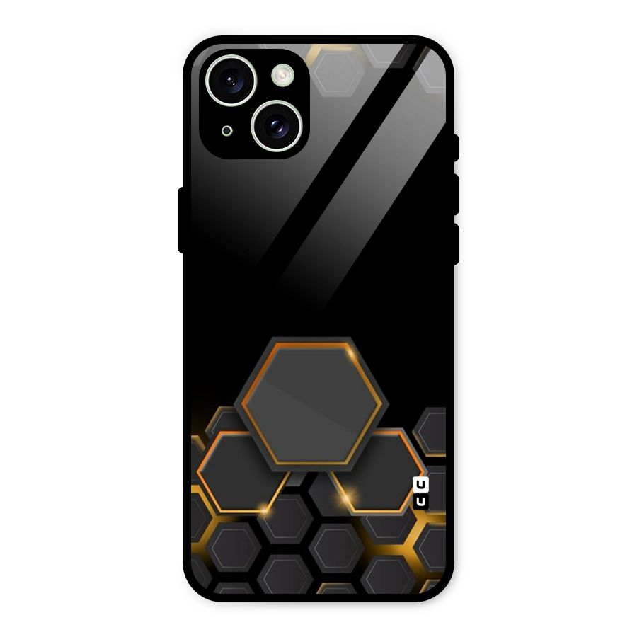 Black Gold Hexa Glass Back Case for iPhone 15 Plus