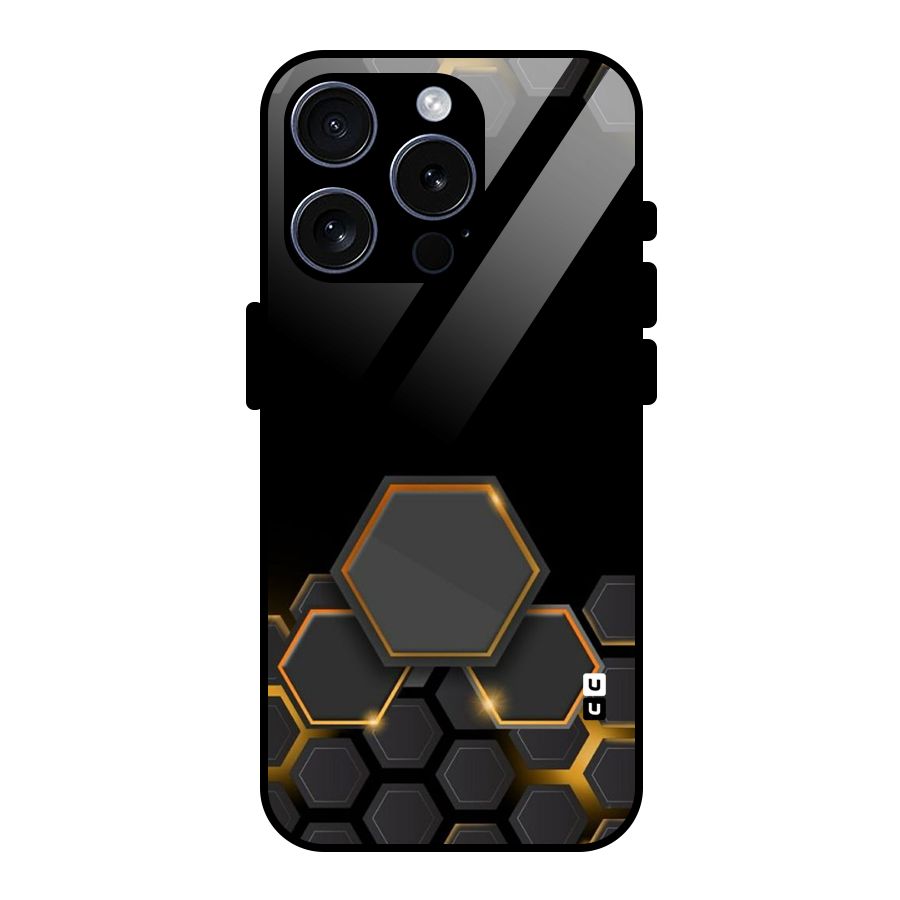 Black Gold Hexa Glass Back Case for iPhone 15 Pro