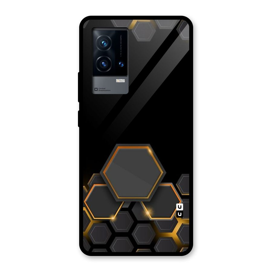 Black Gold Hexa Glass Back Case for iQOO 9 5G