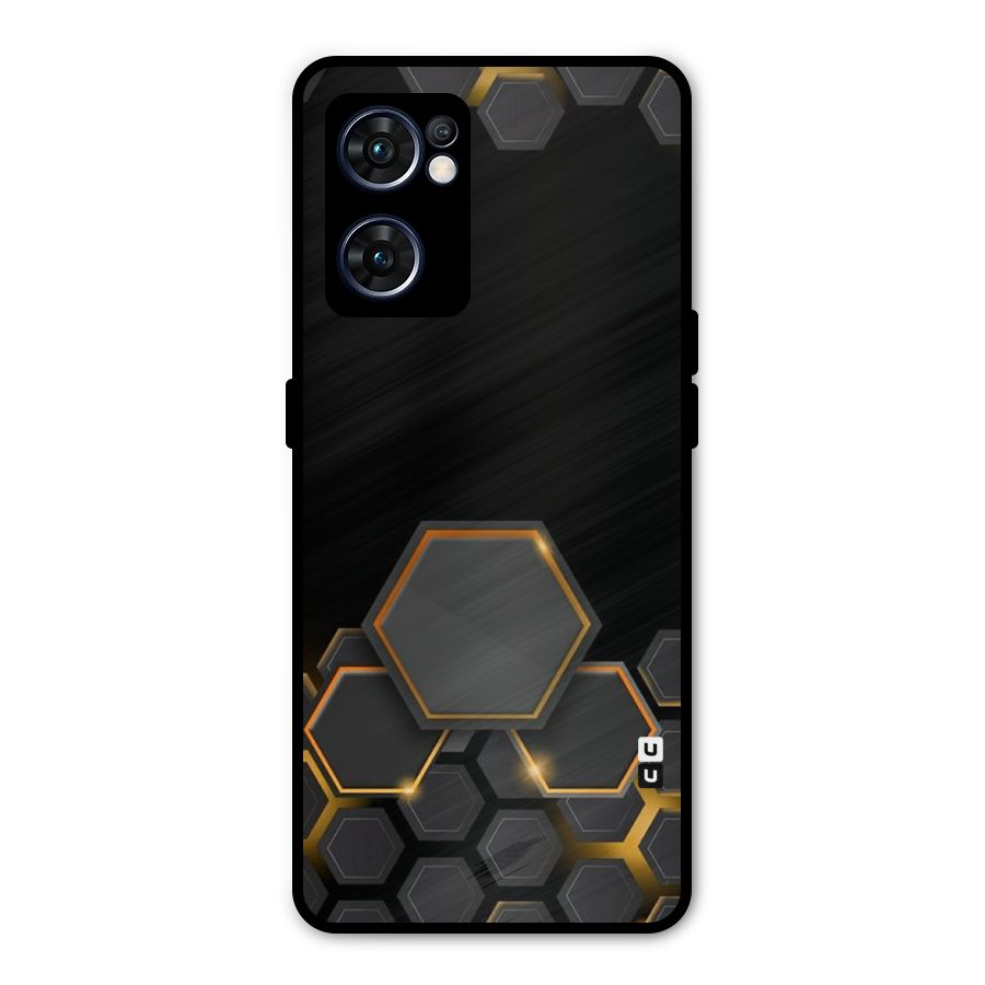 Black Gold Hexa Metal Back Case for Oppo Reno7 5G