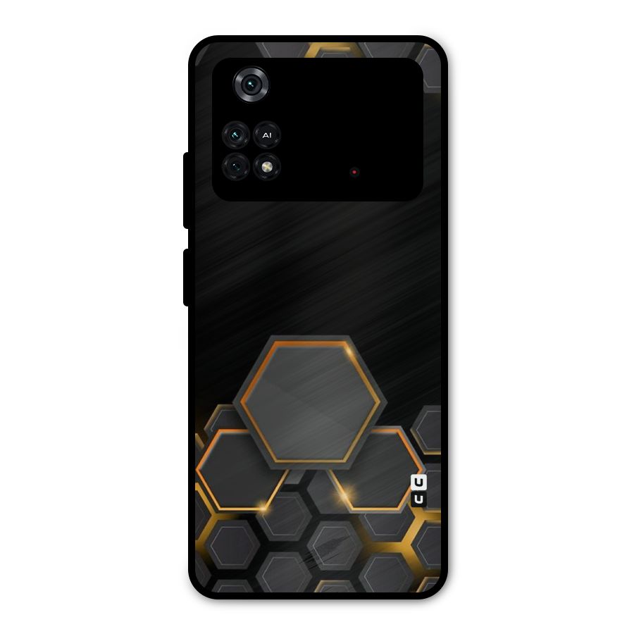 Black Gold Hexa Metal Back Case for Poco M4 Pro 4G