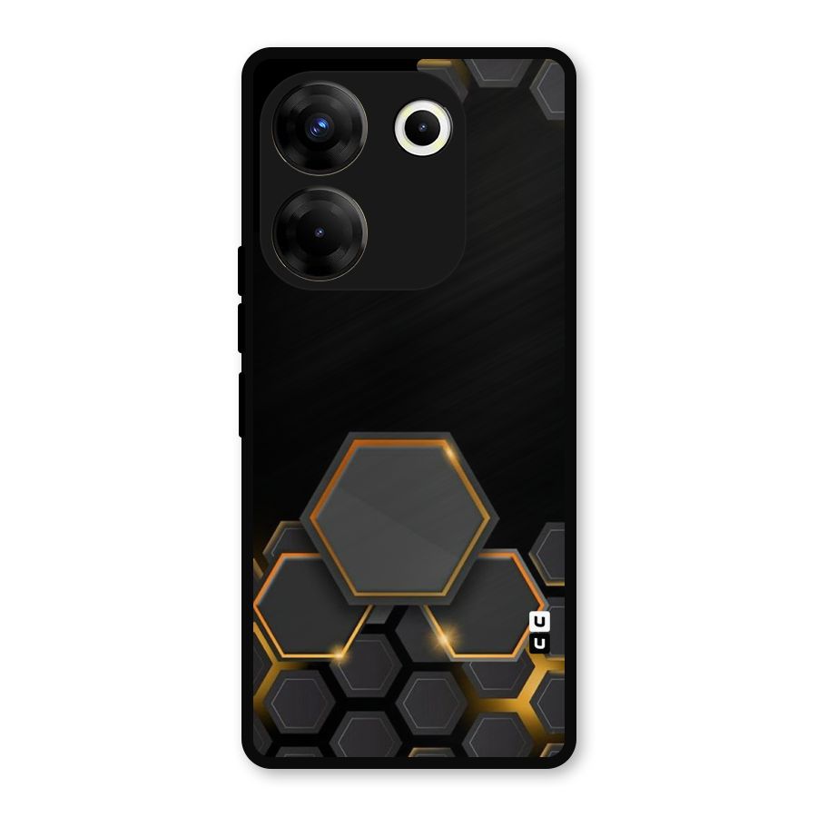 Black Gold Hexa Metal Back Case for Tecno Camon 20 Pro