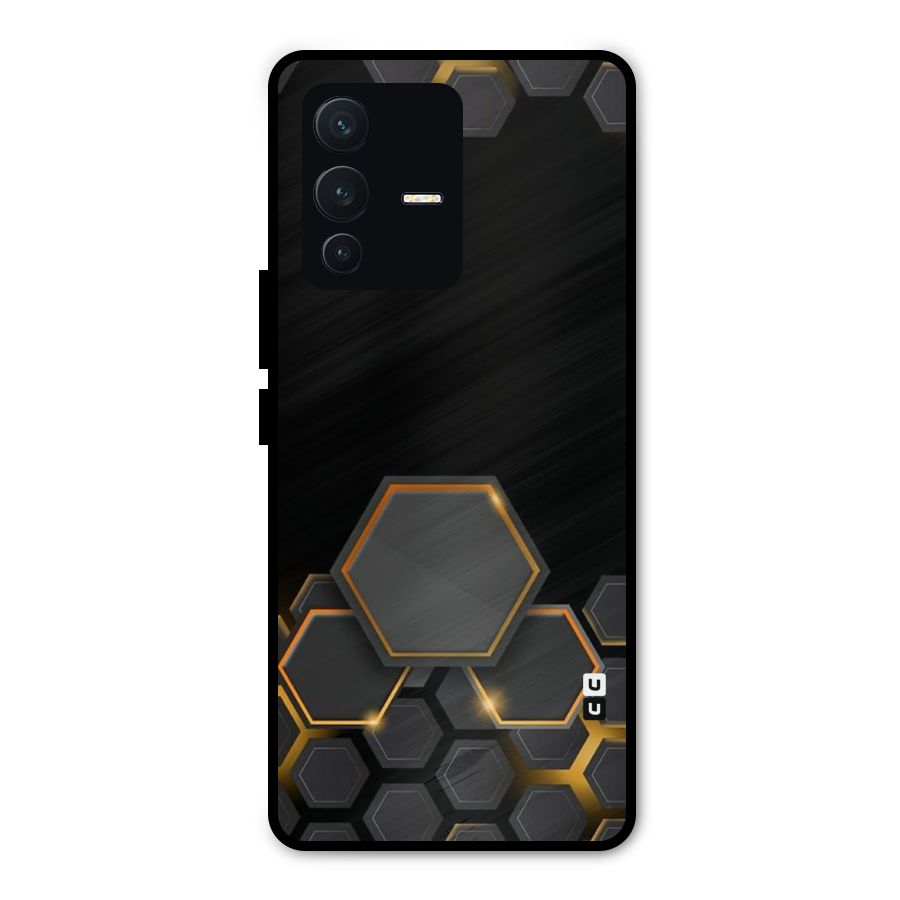 Black Gold Hexa Metal Back Case for Vivo V23 Pro