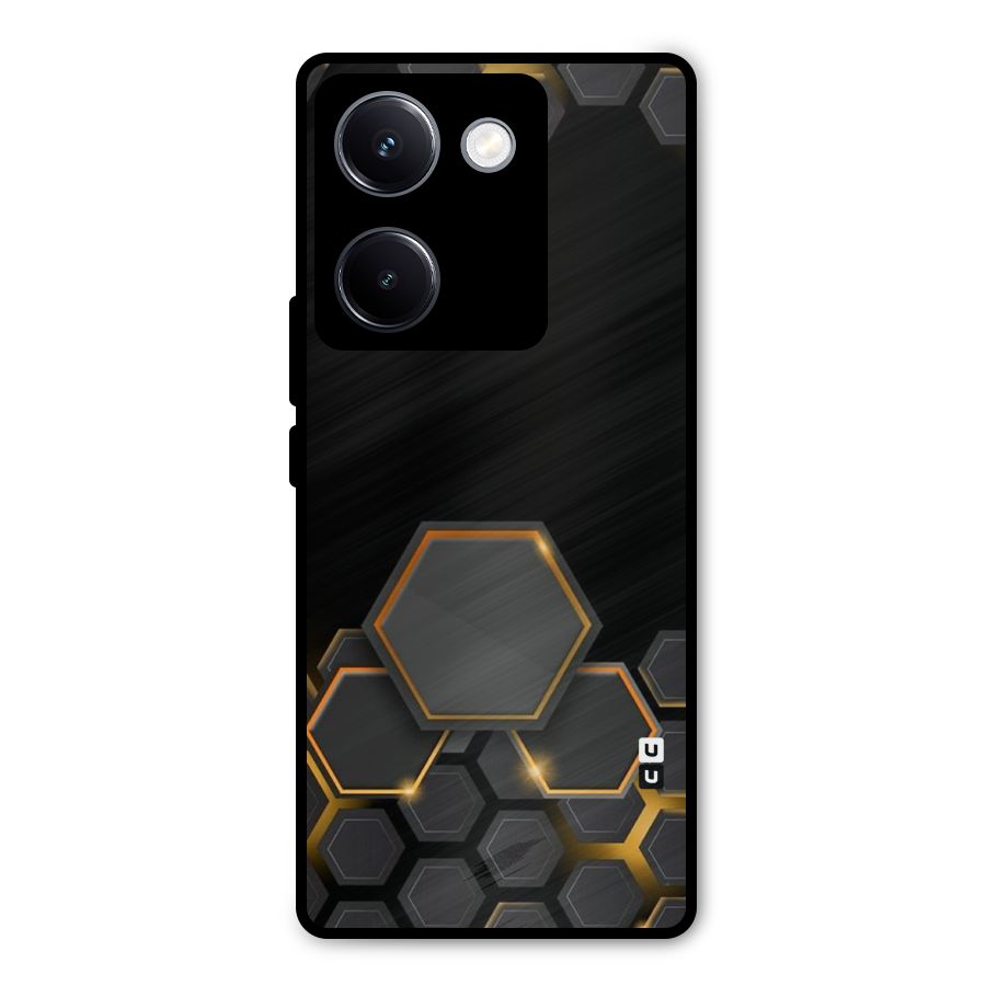 Black Gold Hexa Metal Back Case for Vivo Y300 Plus