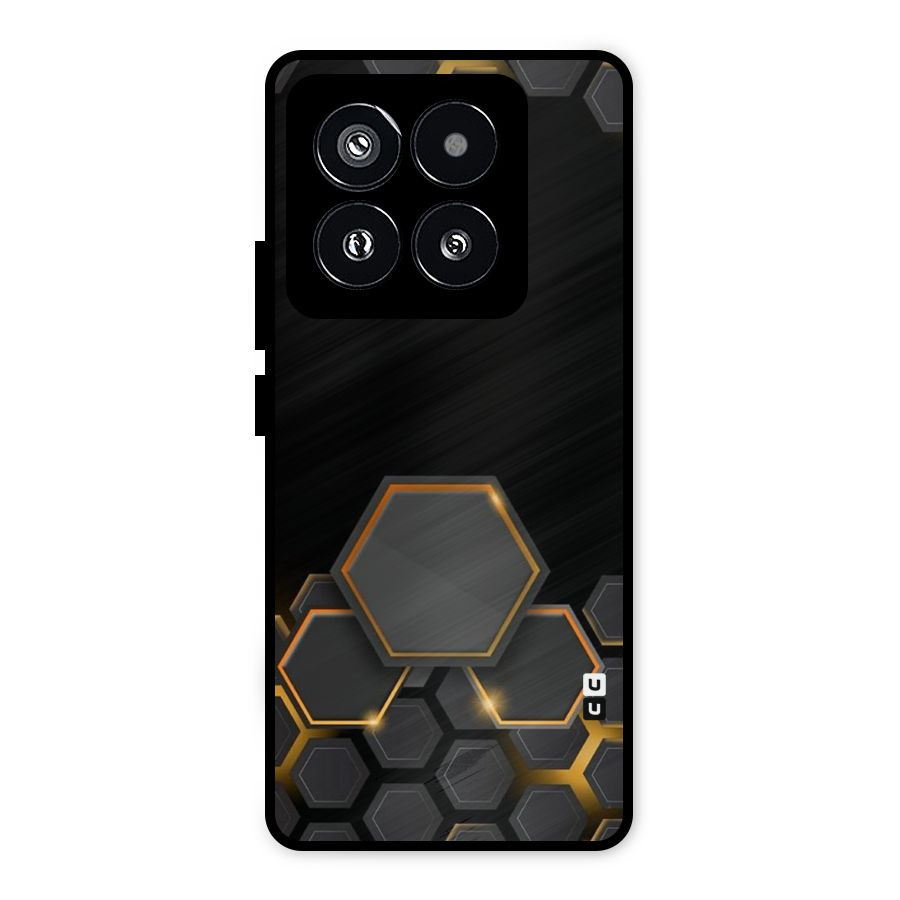 Black Gold Hexa Metal Back Case for Xiaomi 14 Pro