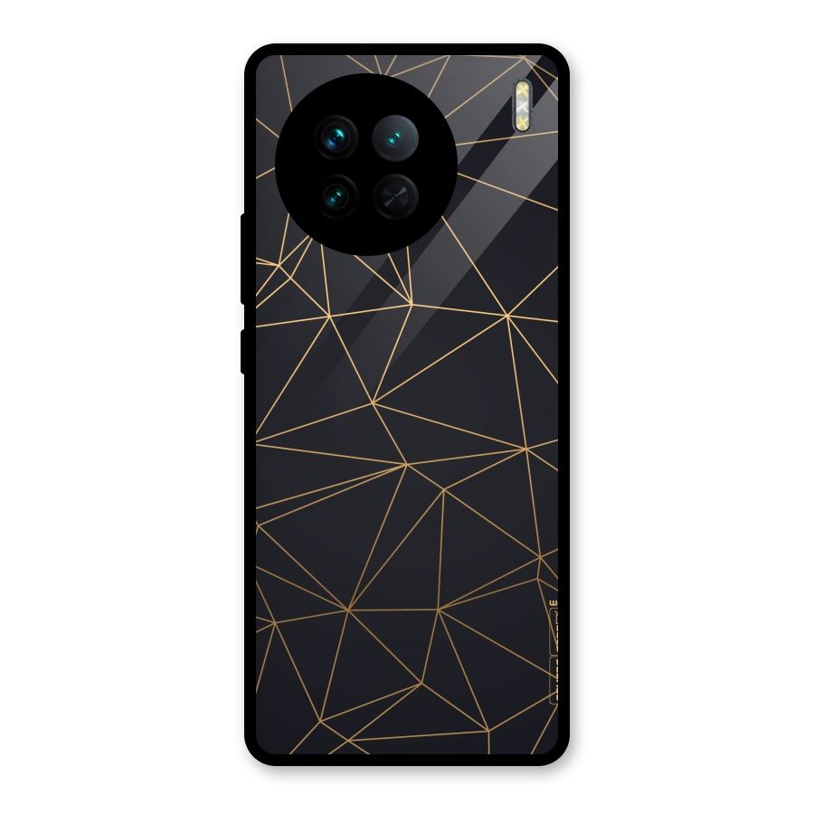 Black Golden Lines Glass Back Case for Vivo X90