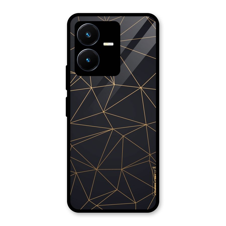 Black Golden Lines Glass Back Case for Vivo Y22s