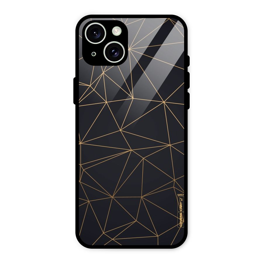 Black Golden Lines Glass Back Case for iPhone 15 Plus