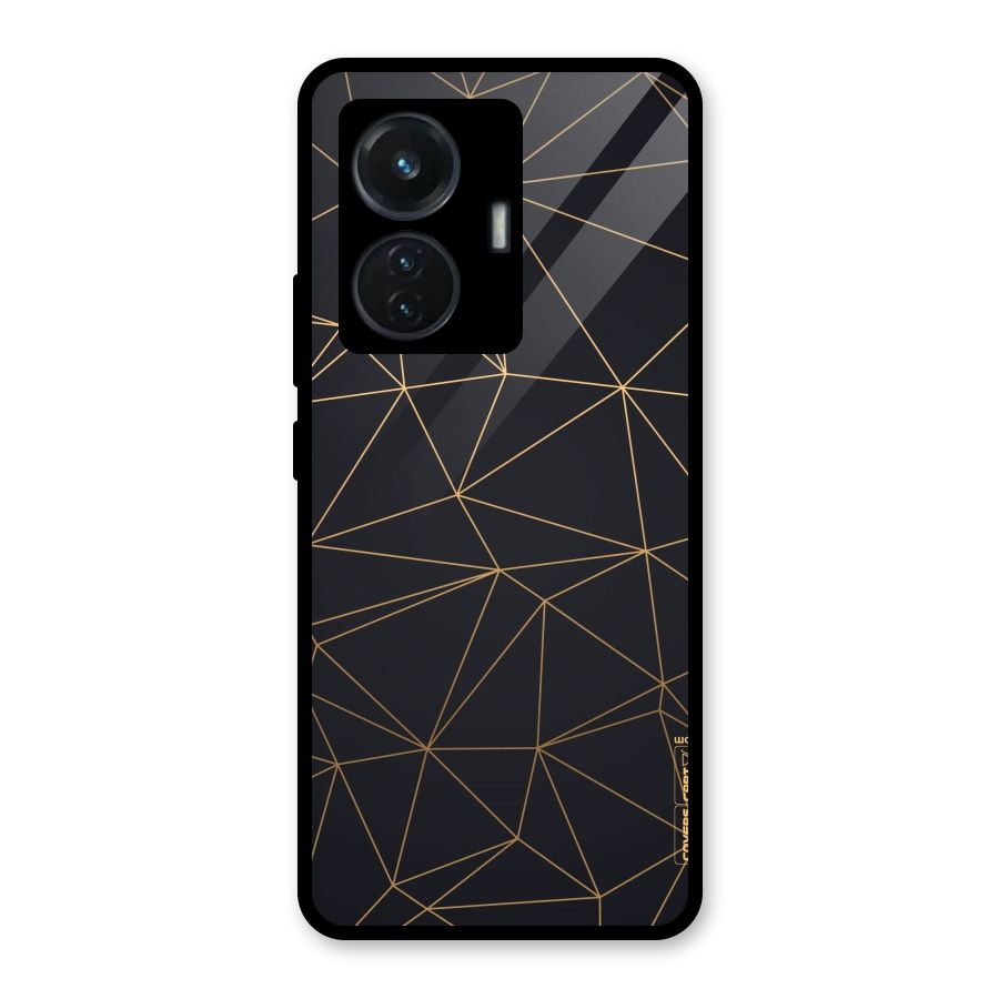 Black Golden Lines Glass Back Case for iQOO Z6 44W