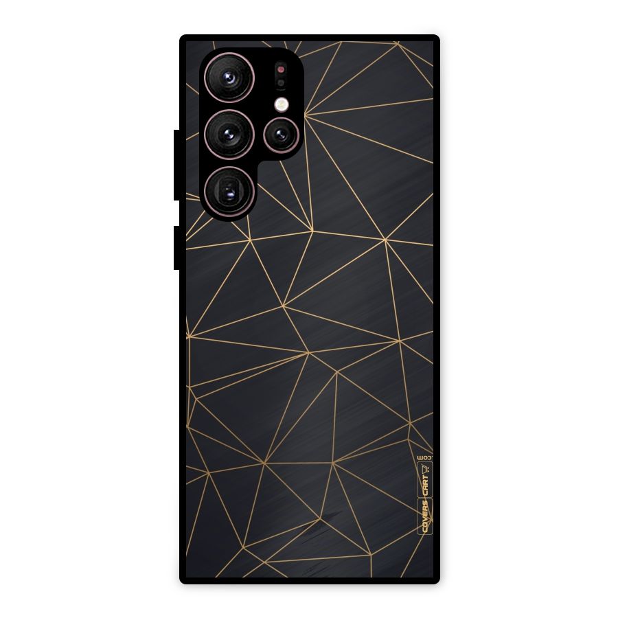 Black Golden Lines Metal Back Case for Galaxy S22 Ultra 5G