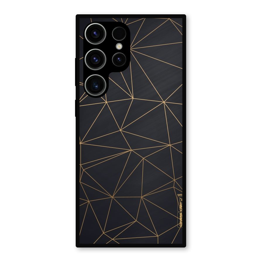 Black Golden Lines Metal Back Case for Galaxy S23 Ultra