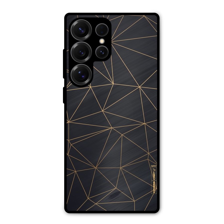 Black Golden Lines Metal Back Case for Galaxy S25 Ultra