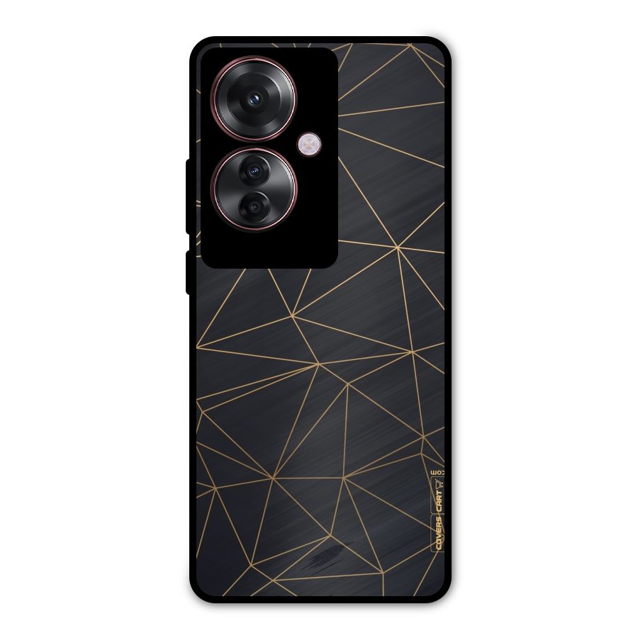 Black Golden Lines Metal Back Case for Oppo F25 Pro