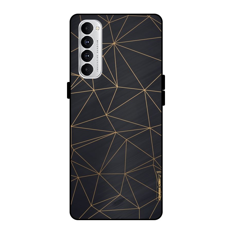 Black Golden Lines Metal Back Case for Oppo Reno4 Pro