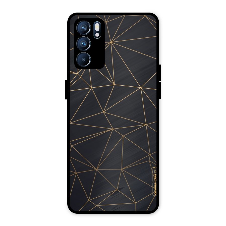 Black Golden Lines Metal Back Case for Oppo Reno6 5G