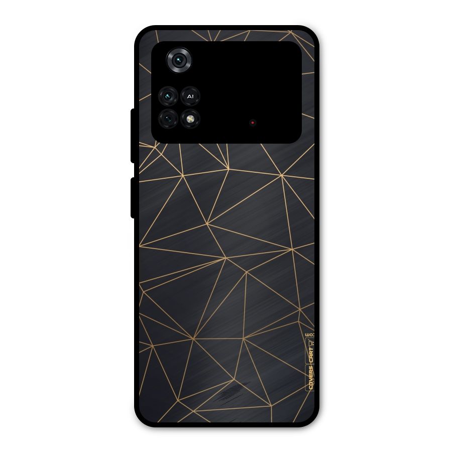 Black Golden Lines Metal Back Case for Poco M4 Pro 4G