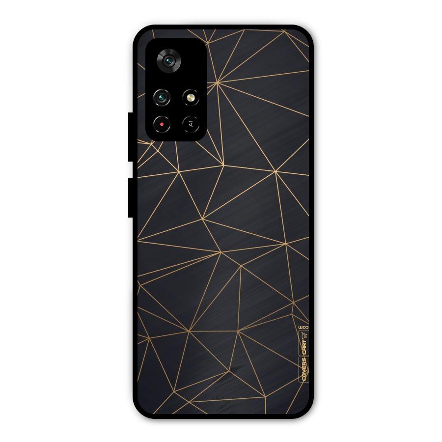Black Golden Lines Metal Back Case for Poco M4 Pro 5G