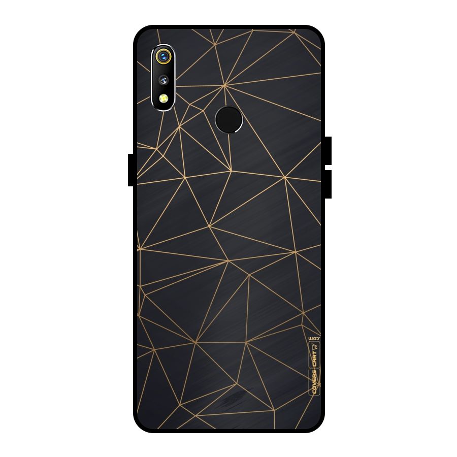 Black Golden Lines Metal Back Case for Realme 3i