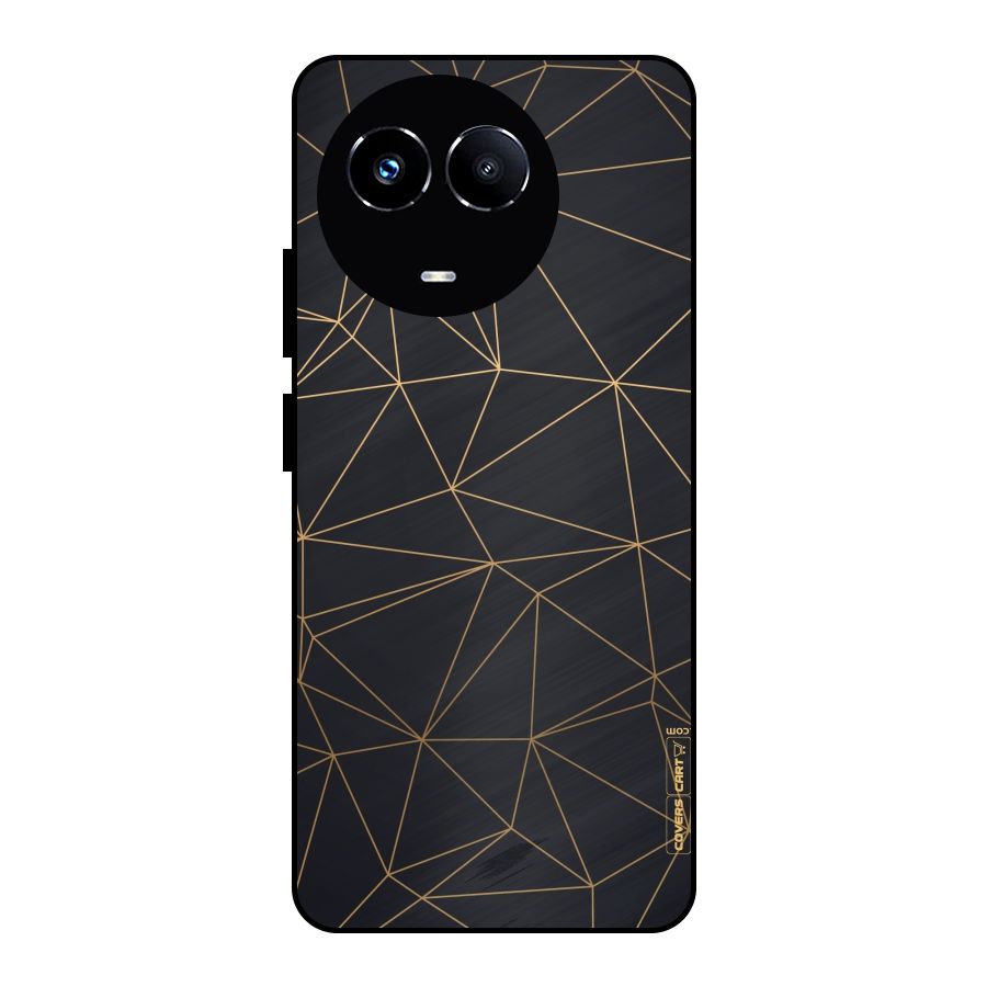 Black Golden Lines Metal Back Case for Realme Narzo 60X
