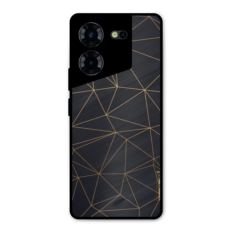 Black Golden Lines Metal Back Case for Tecno Pova 5 Pro 5G