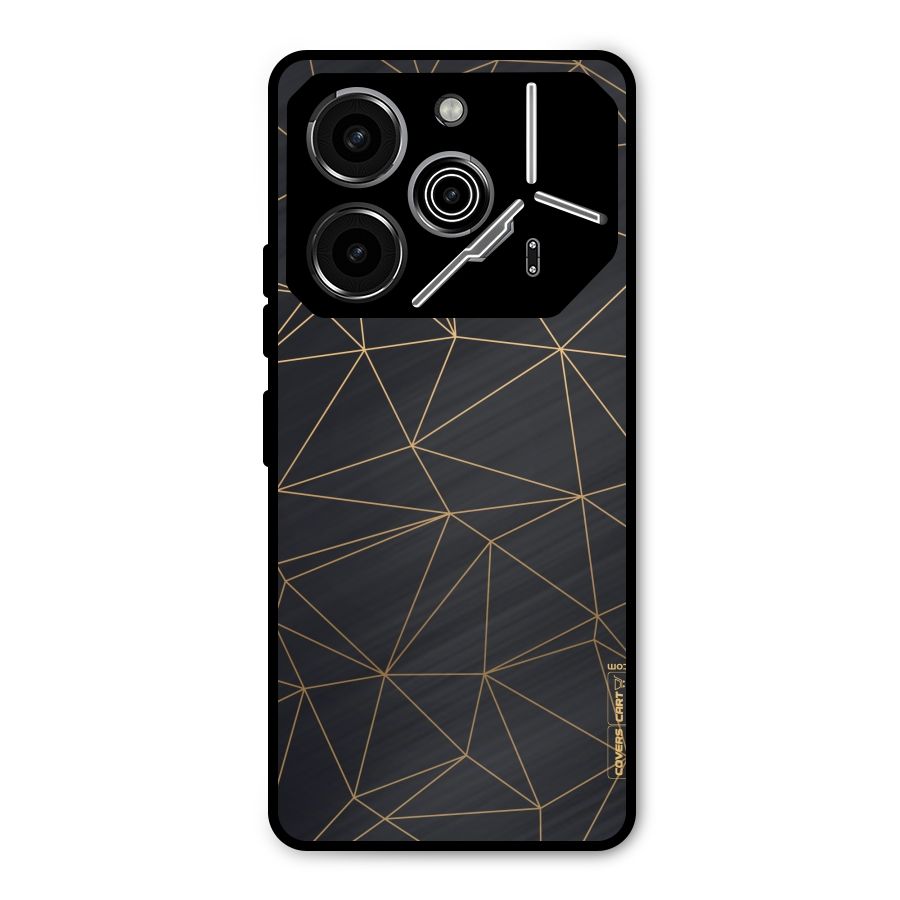 Black Golden Lines Metal Back Case for Tecno Pova 6 Pro