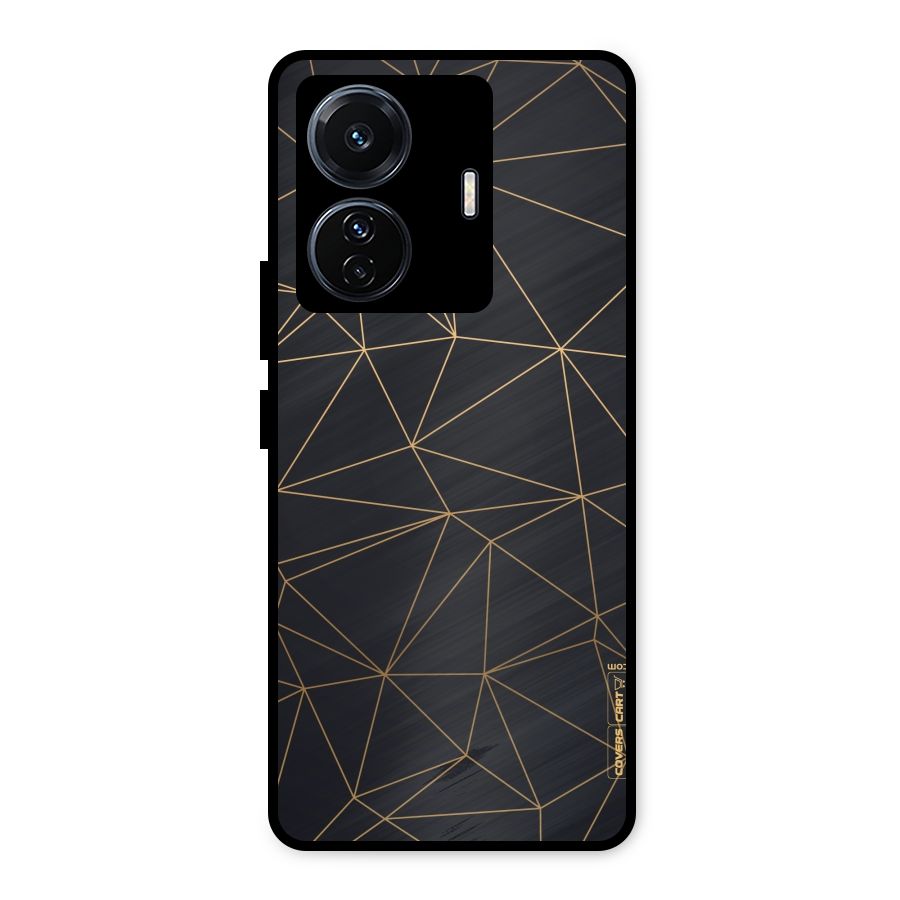 Black Golden Lines Metal Back Case for Vivo T1 Pro