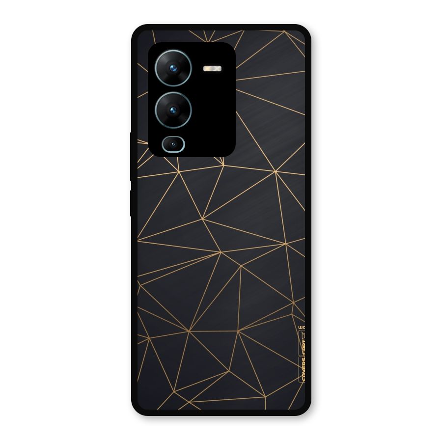 Black Golden Lines Metal Back Case for Vivo V25 Pro