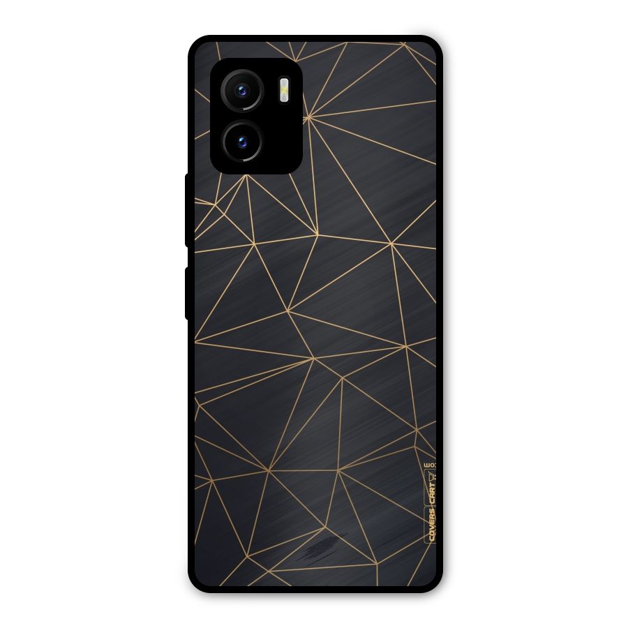 Black Golden Lines Metal Back Case for Vivo Y15s