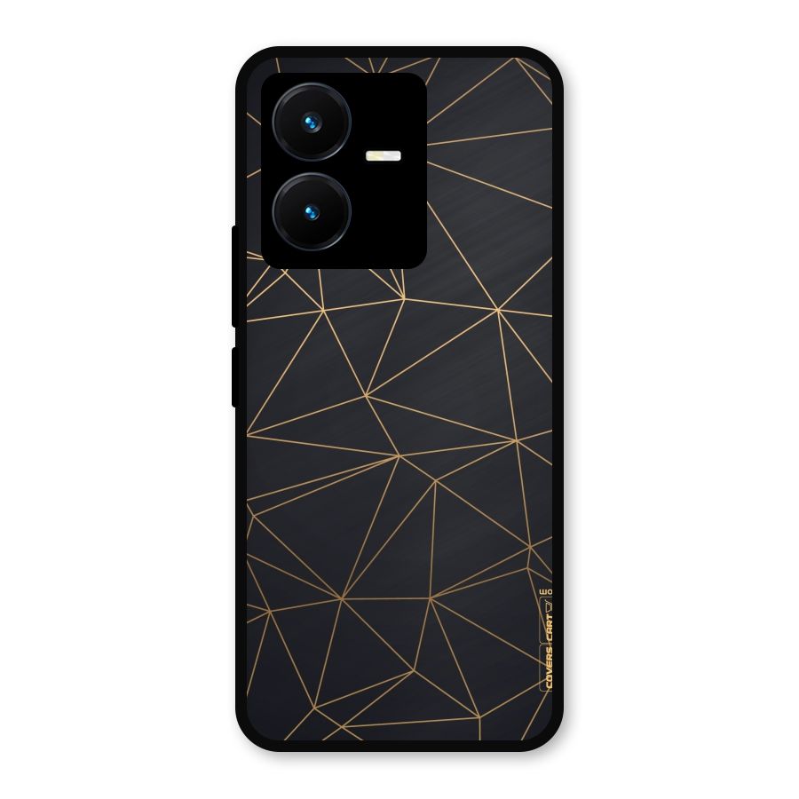 Black Golden Lines Metal Back Case for Vivo Y22