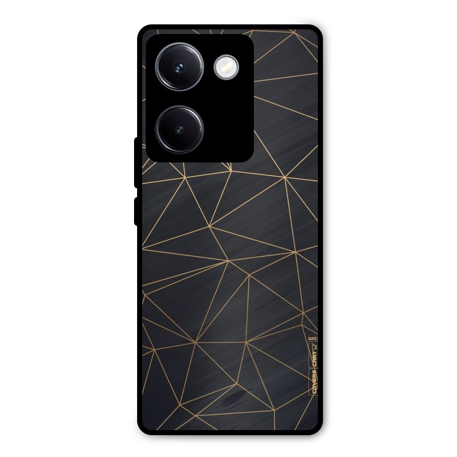 Black Golden Lines Metal Back Case for Vivo Y300 Plus