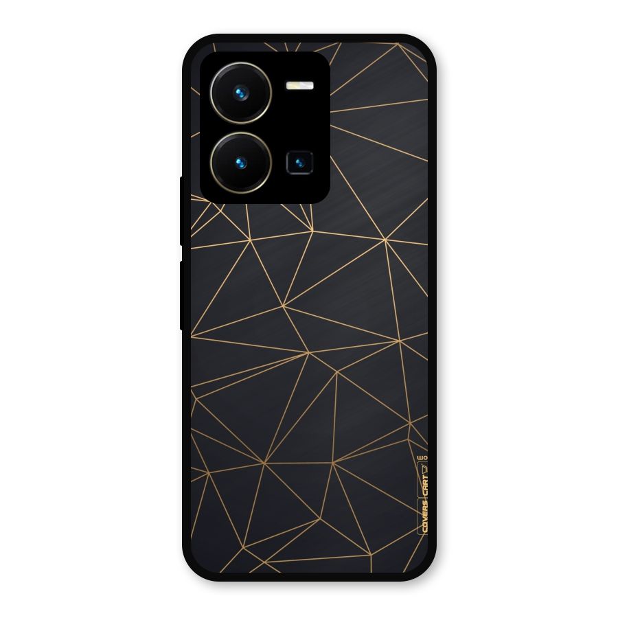Black Golden Lines Metal Back Case for Vivo Y35