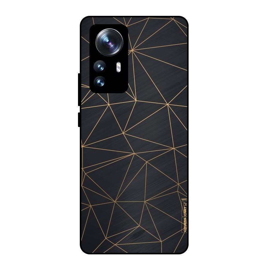 Black Golden Lines Metal Back Case for Xiaomi 12 Pro