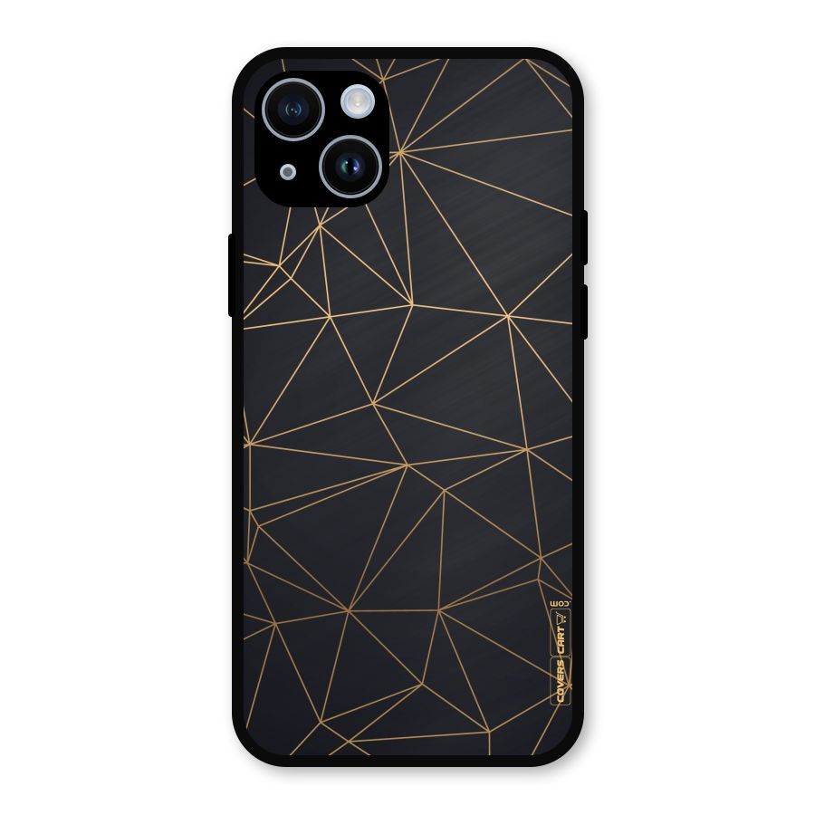 Black Golden Lines Metal Back Case for iPhone 14