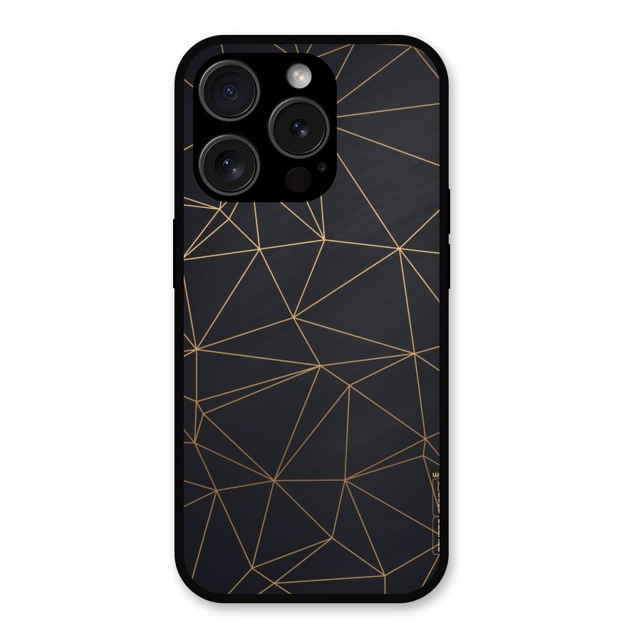 Black Golden Lines Metal Back Case for iPhone 15 Pro