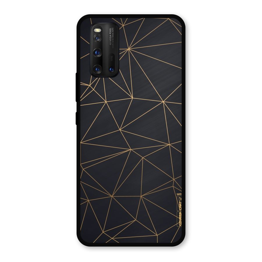 Black Golden Lines Metal Back Case for iQOO 3