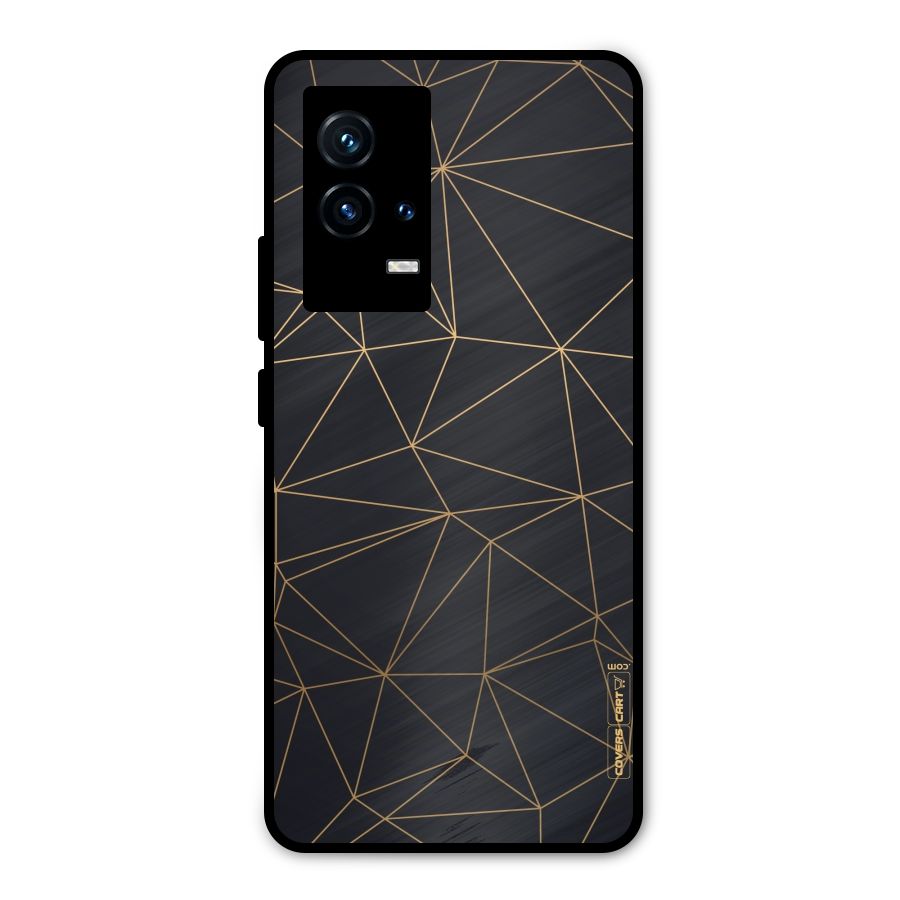 Black Golden Lines Metal Back Case for iQOO 9 5G